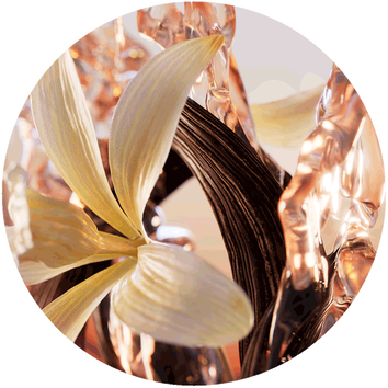 Абстрактна композиция с цветя и художествени елементи, акцентираща на текстури и форми.