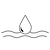 A simple line drawing of a water droplet above wavy lines representing water.