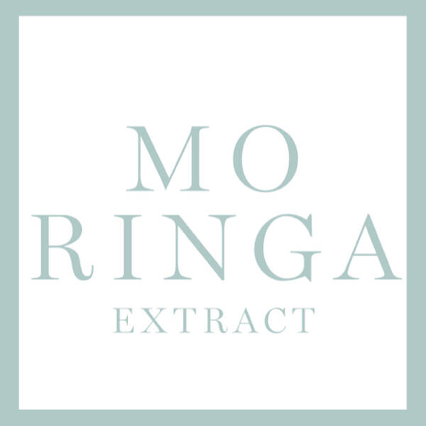 Logo featuring the text "MORINGA EXTRACT" in a soft, light blue font against a white background.