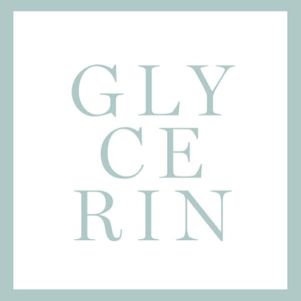 The image features the word "GLYCERIN" displayed in a light mint green font on a white background, framed by a simple border.