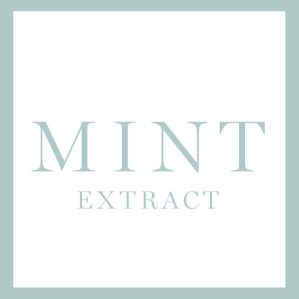 Alt text: A minimalist graphic featuring the words "MINT" in large, pale green uppercase letters and "EXTRACT" in smaller letters underneath, all set against a white background with a light green border.